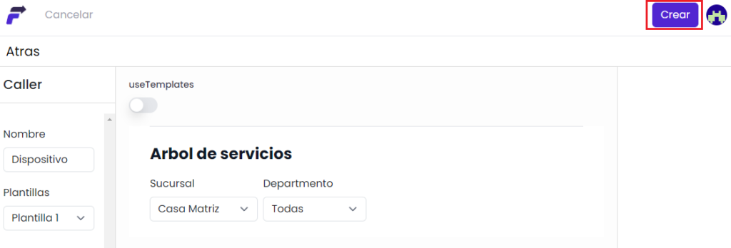 selección arbol de servicio