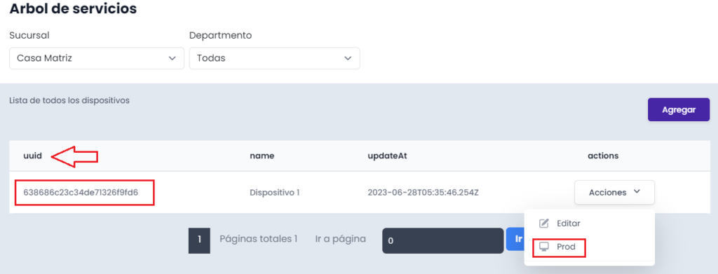 lista de dispositivos